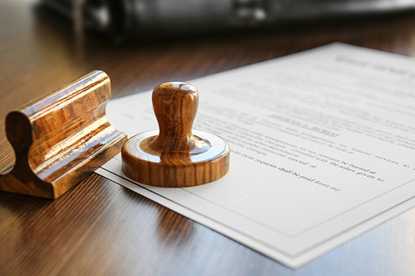 Notary stamp on a signed document